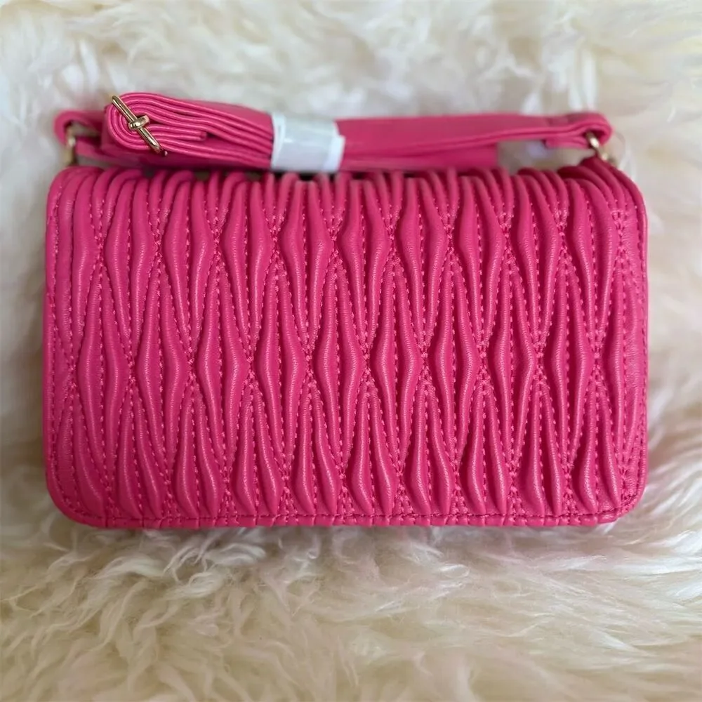 Valentino Orlandi Pink Quilted Crossbody Bag Adjustable Strap Women's
